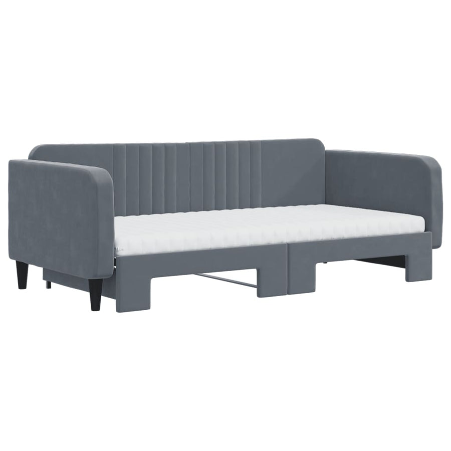Slaapbank onderschuifbed matrassen 100x200cm fluweeldonkergrijs
