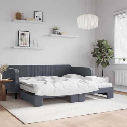 Slaapbank onderschuifbed matrassen 100x200cm fluweeldonkergrijs
