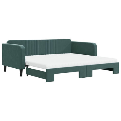 Slaapbank Onderschuifbed Matrassen 100X200Cm Fluweel Donkergroen 100 x 200 cm met onderschuifbed en matras