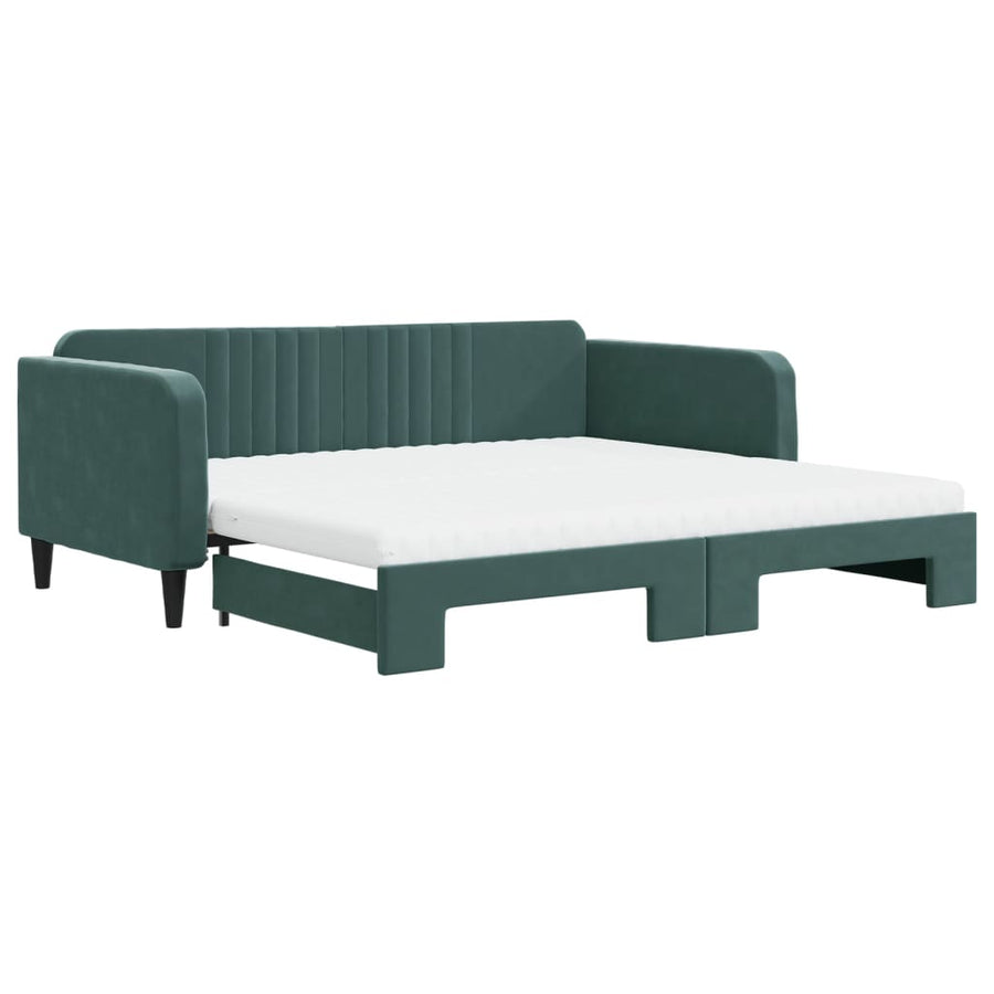 Slaapbank Onderschuifbed Matrassen 100X200Cm Fluweel Donkergroen 100 x 200 cm met onderschuifbed en matras