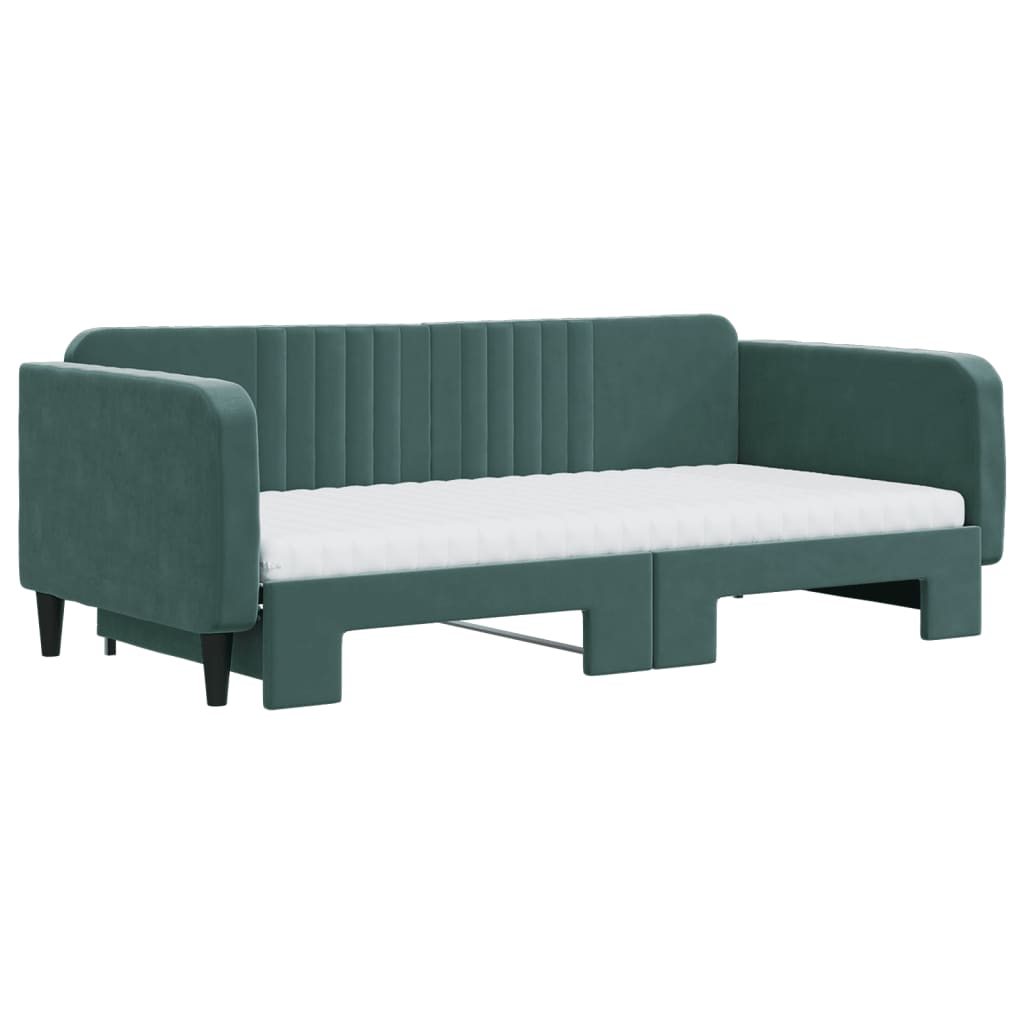 Slaapbank Onderschuifbed Matrassen 100X200Cm Fluweel Donkergroen 100 x 200 cm met onderschuifbed en matras