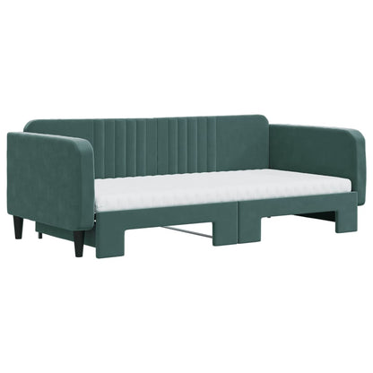 Slaapbank Onderschuifbed Matrassen 100X200Cm Fluweel Donkergroen 100 x 200 cm met onderschuifbed en matras
