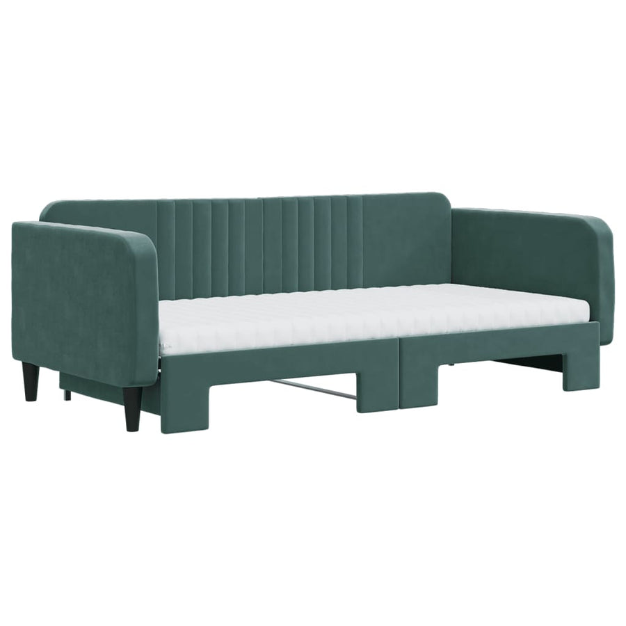 Slaapbank Onderschuifbed Matrassen 100X200Cm Fluweel Donkergroen 100 x 200 cm met onderschuifbed en matras
