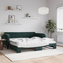 Slaapbank Onderschuifbed Matrassen 100X200Cm Fluweel Donkergroen 100 x 200 cm met onderschuifbed en matras