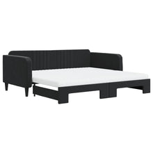 Slaapbank Onderschuifbed En Matrassen Fluweel 100 x 200 cm Zwart met onderschuifbed en matras
