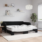 Slaapbank onderschuifbed 100x200 cm fluweel zwart