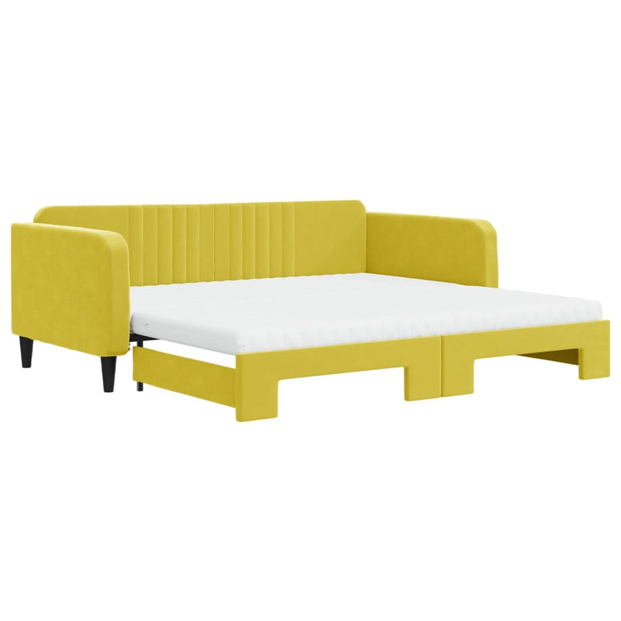 Slaapbank onderschuifbed en matrassen 100x200 cm fluweel geel