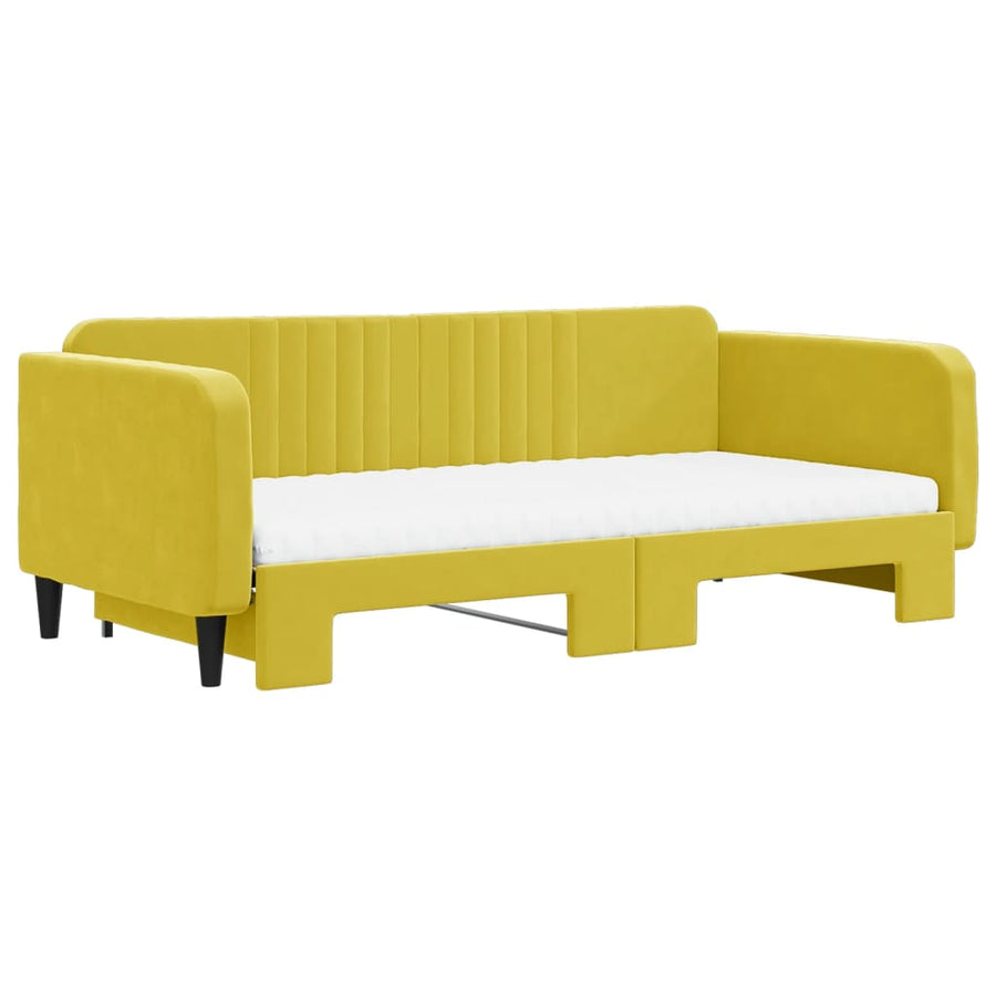 Slaapbank onderschuifbed en matrassen 100x200 cm fluweel geel