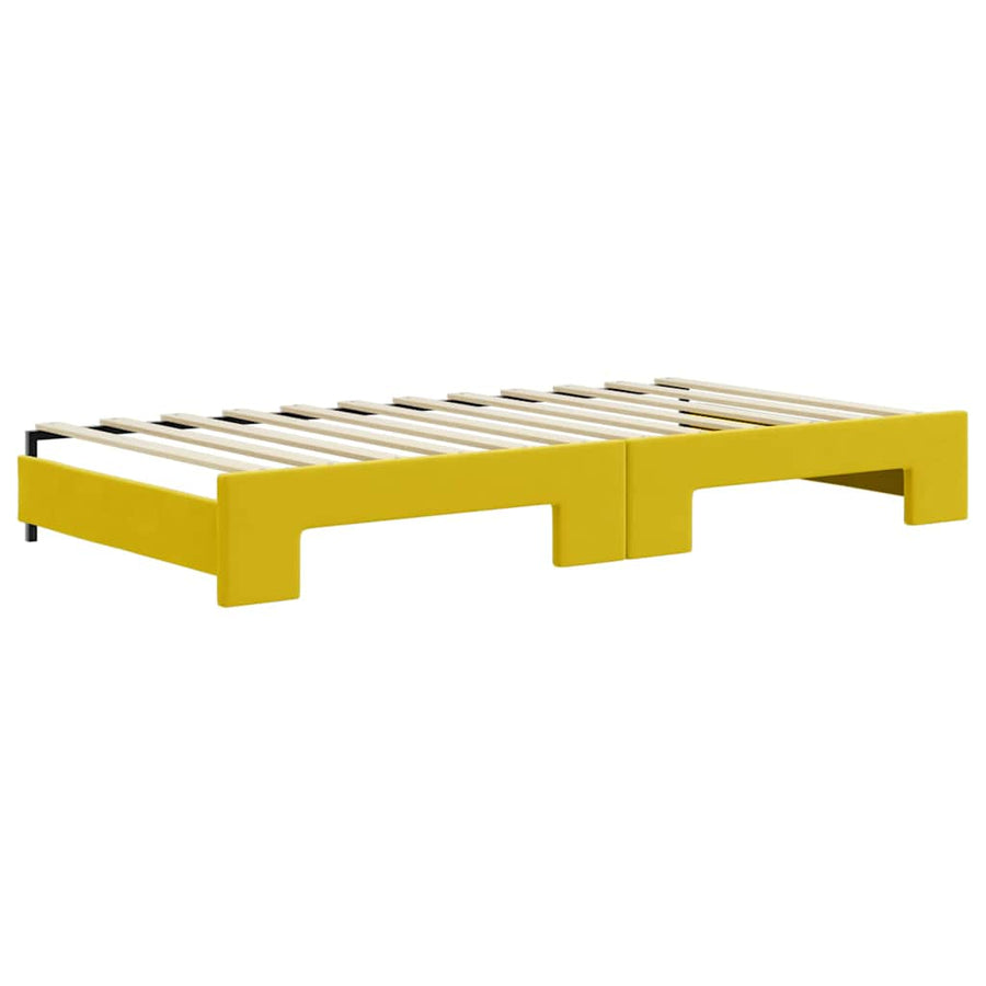 Slaapbank onderschuifbed en matrassen 100x200 cm fluweel geel