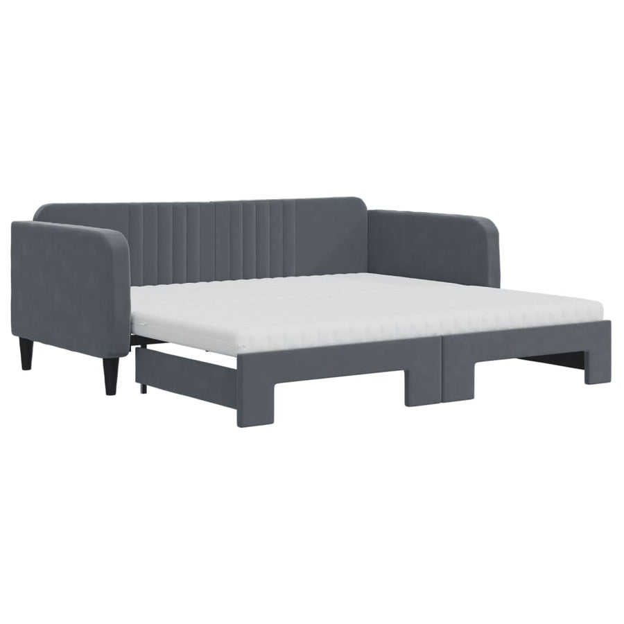 Slaapbank onderschuifbed matrassen 90x190cm fluweel donkergrijs