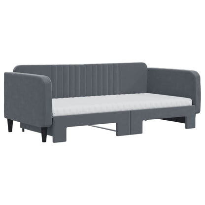 Slaapbank onderschuifbed matrassen 90x190cm fluweel donkergrijs
