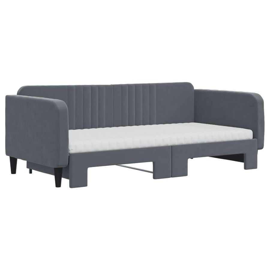 Slaapbank onderschuifbed matrassen 90x190cm fluweel donkergrijs