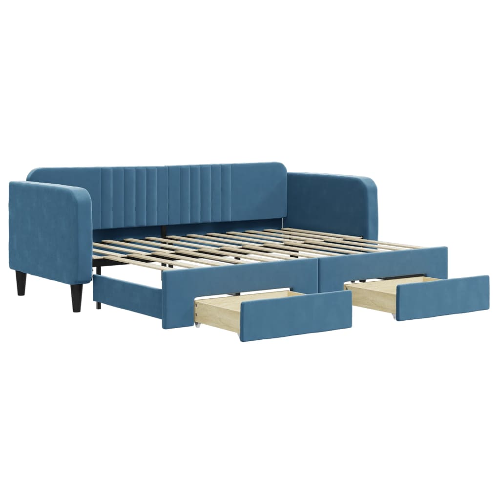 Slaapbank met onderschuifbed en lades 80x200 cm fluweel blauw