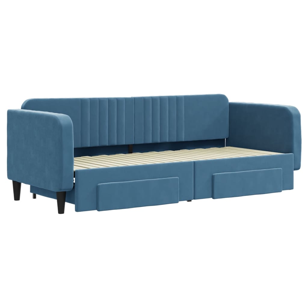 Slaapbank met onderschuifbed en lades 80x200 cm fluweel blauw