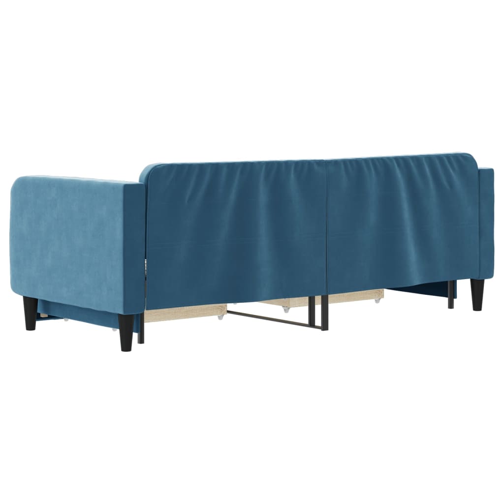 Slaapbank met onderschuifbed en lades 80x200 cm fluweel blauw