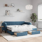 Slaapbank S Fluweel Blauw 80 x 200 cm met onderschuifbed en lade