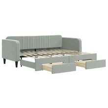 Slaapbank Onderschuifbed En Lades Fluweel Lichtgrijs 80 x 200 cm met onderschuifbed en lade