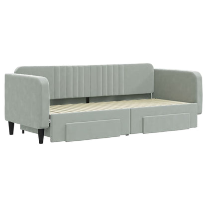 Slaapbank Onderschuifbed En Lades Fluweel Lichtgrijs 80 x 200 cm met onderschuifbed en lade