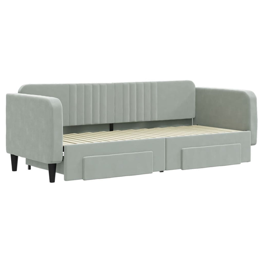 Slaapbank Onderschuifbed En Lades Fluweel Lichtgrijs 80 x 200 cm met onderschuifbed en lade