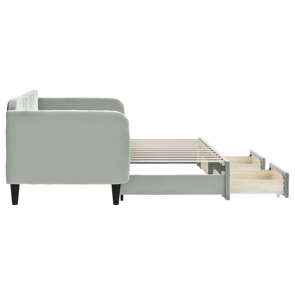 Slaapbank Onderschuifbed En Lades Fluweel Lichtgrijs 80 x 200 cm met onderschuifbed en lade