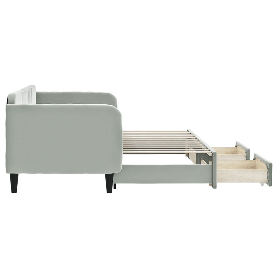 Slaapbank Onderschuifbed En Lades Fluweel Lichtgrijs 80 x 200 cm met onderschuifbed en lade