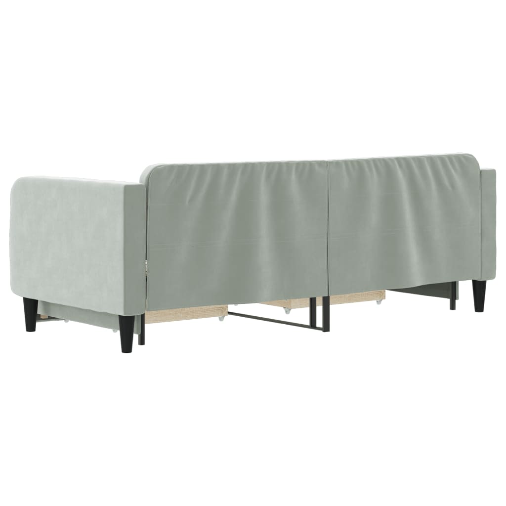 Slaapbank Onderschuifbed En Lades Fluweel Lichtgrijs 80 x 200 cm met onderschuifbed en lade