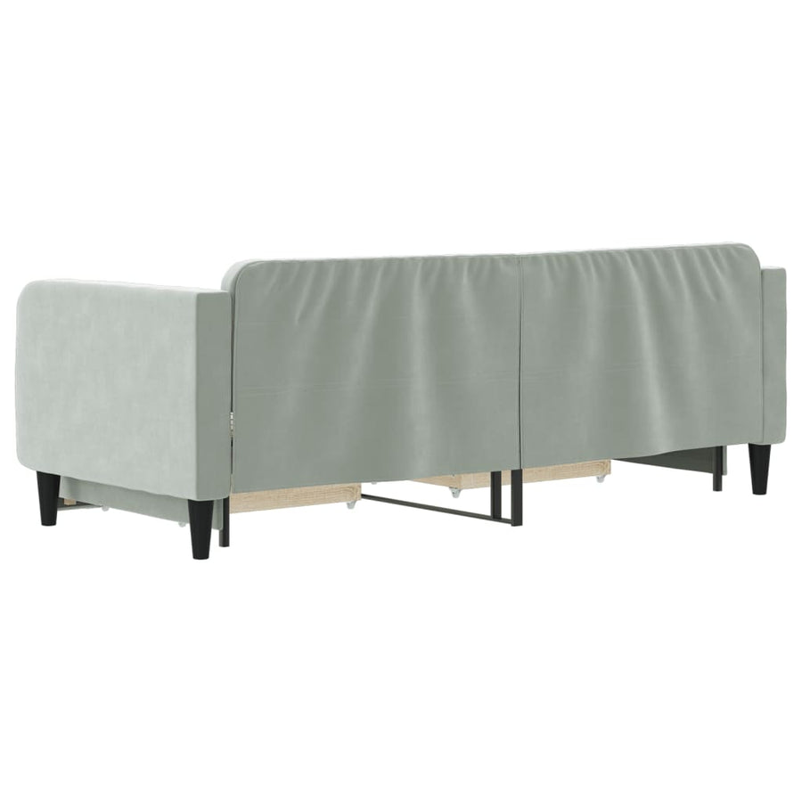 Slaapbank Onderschuifbed En Lades Fluweel Lichtgrijs 80 x 200 cm met onderschuifbed en lade