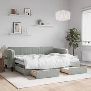 Slaapbank onderschuifbed met lades 80x200 cm lichtgrijs fluweel