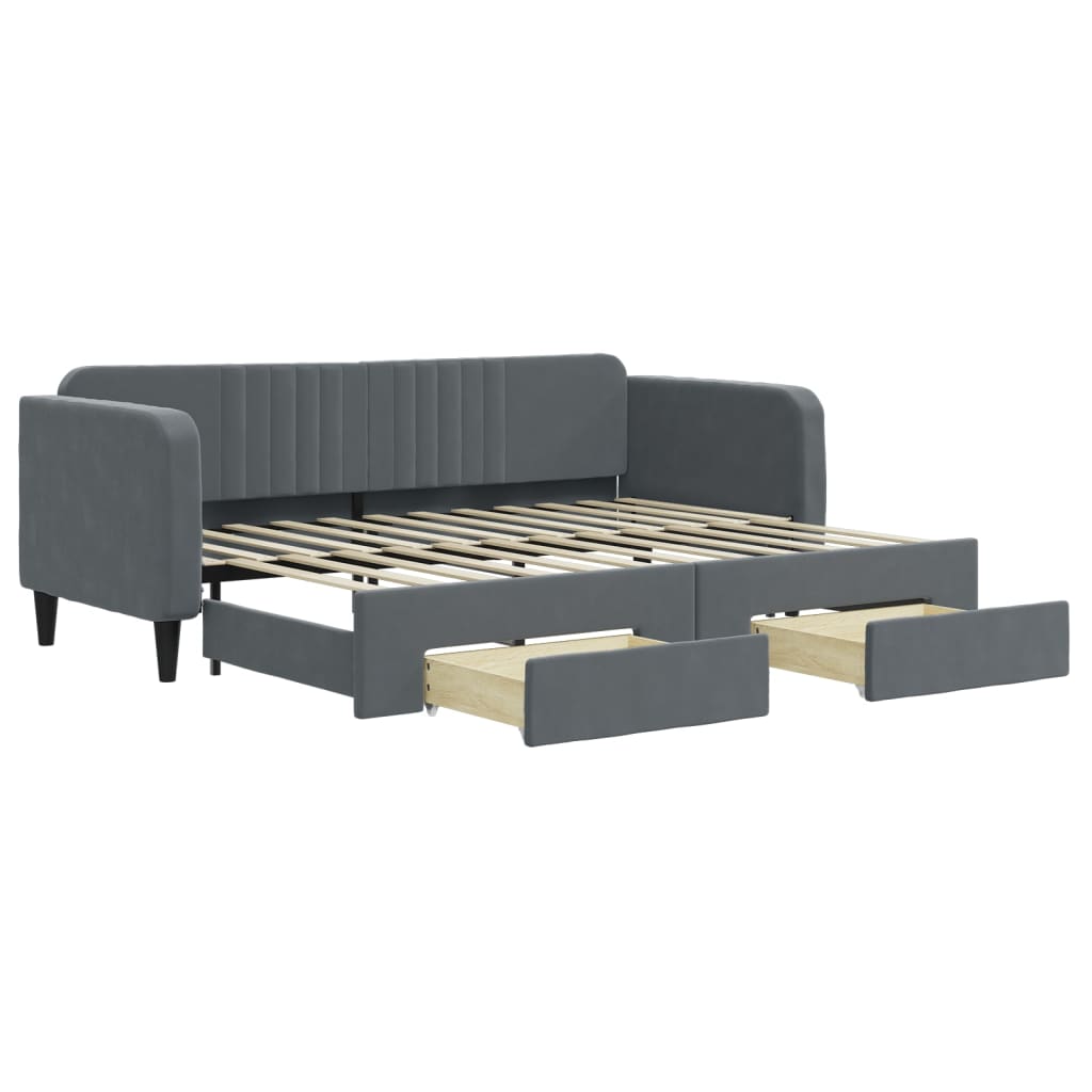 Slaapbank Onderschuifbed En Lades Fluweel 80 x 200 cm Donkergrijs