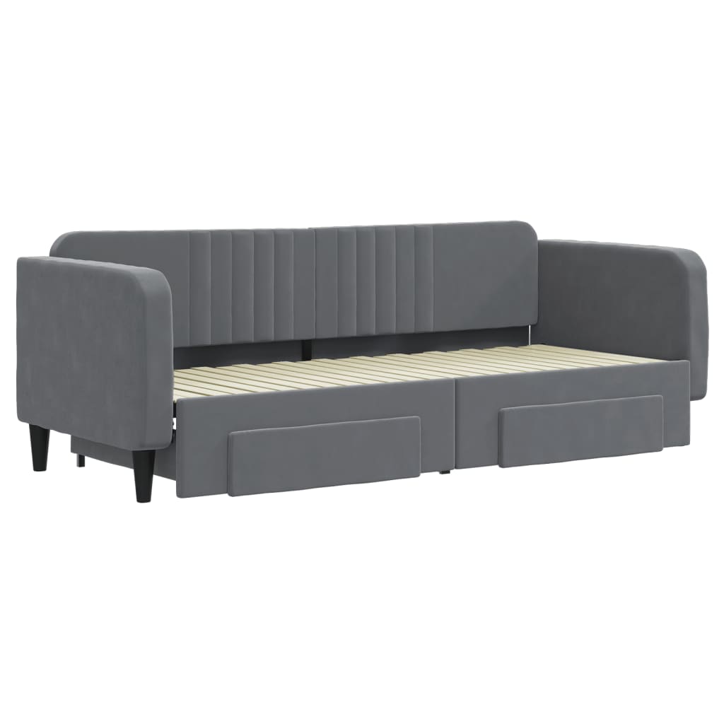 Slaapbank Onderschuifbed En Lades Fluweel 80 x 200 cm Donkergrijs