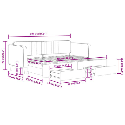 Slaapbank Onderschuifbed En Lades Fluweel 80 x 200 cm Donkergrijs