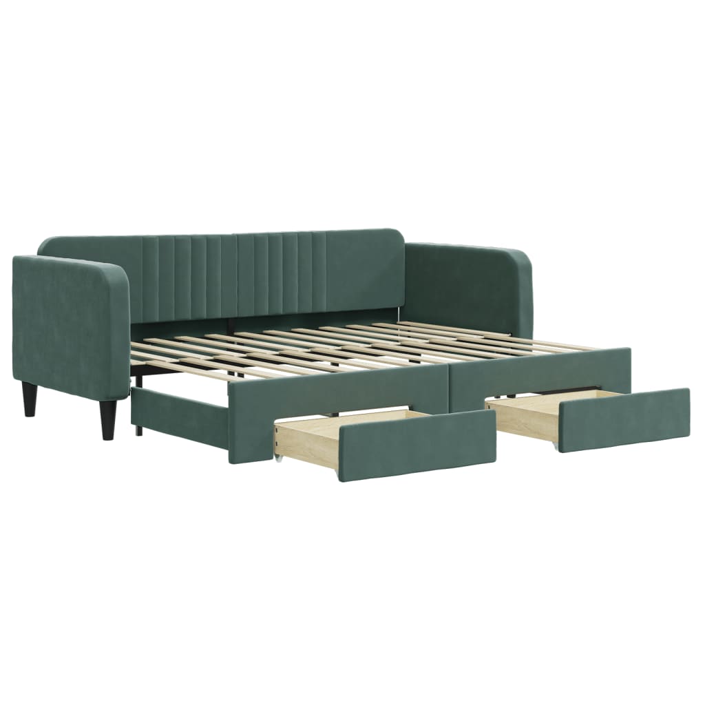 Slaapbank Onderschuifbed En Lades Fluweel Donkergroen 80 x 200 cm met onderschuifbed en lade