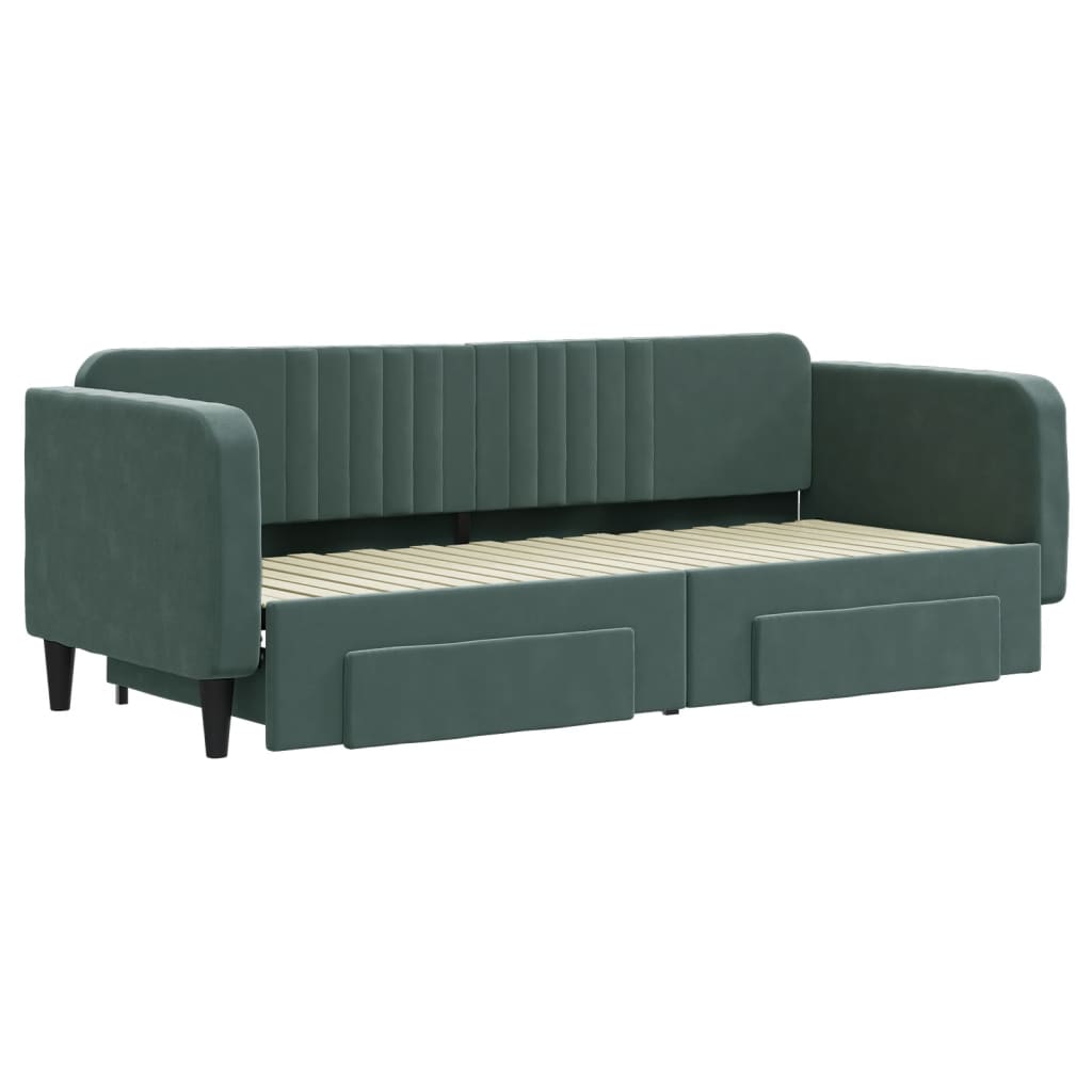 Slaapbank Onderschuifbed En Lades Fluweel Donkergroen 80 x 200 cm met onderschuifbed en lade