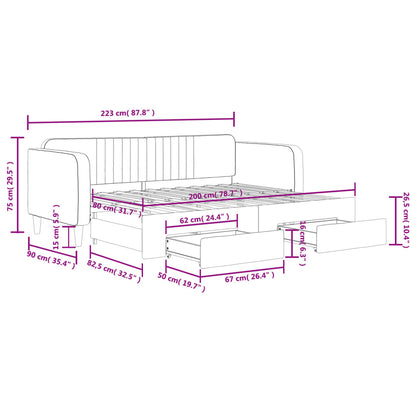 Slaapbank Onderschuifbed En Lades Fluweel Donkergroen 80 x 200 cm met onderschuifbed en lade