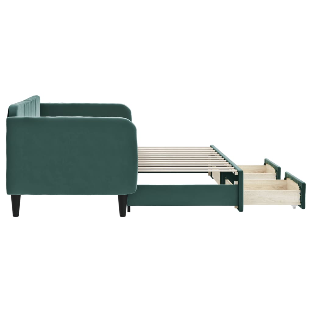 Slaapbank Onderschuifbed En Lades Fluweel Donkergroen 80 x 200 cm met onderschuifbed en lade