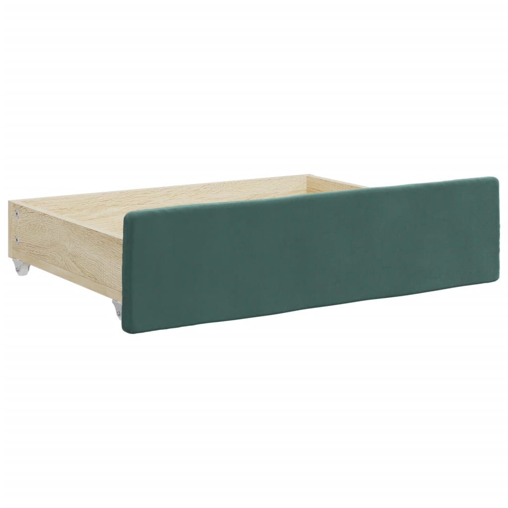 Slaapbank Onderschuifbed En Lades Fluweel Donkergroen 80 x 200 cm met onderschuifbed en lade