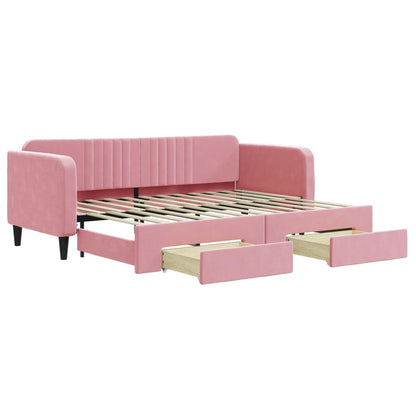 Slaapbank met onderschuifbed en lades 80x200 cm fluweel roze