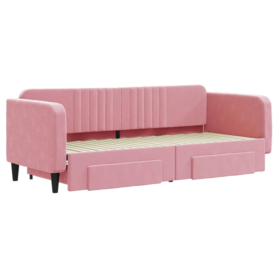 Slaapbank met onderschuifbed en lades 80x200 cm fluweel roze