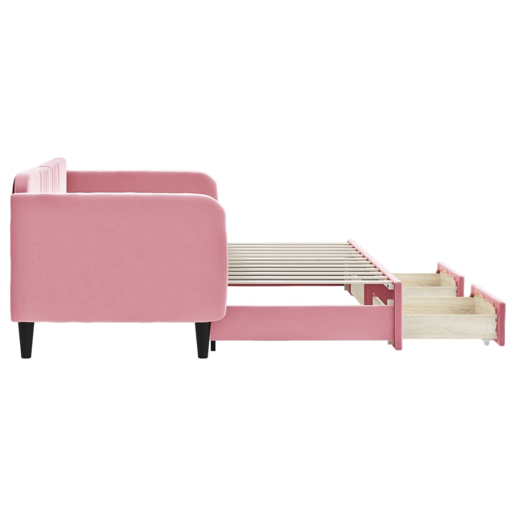 Slaapbank met onderschuifbed en lades 80x200 cm fluweel roze