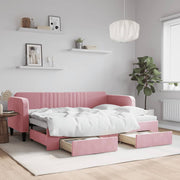 Slaapbank met onderschuifbed en lades 80x200 cm roze