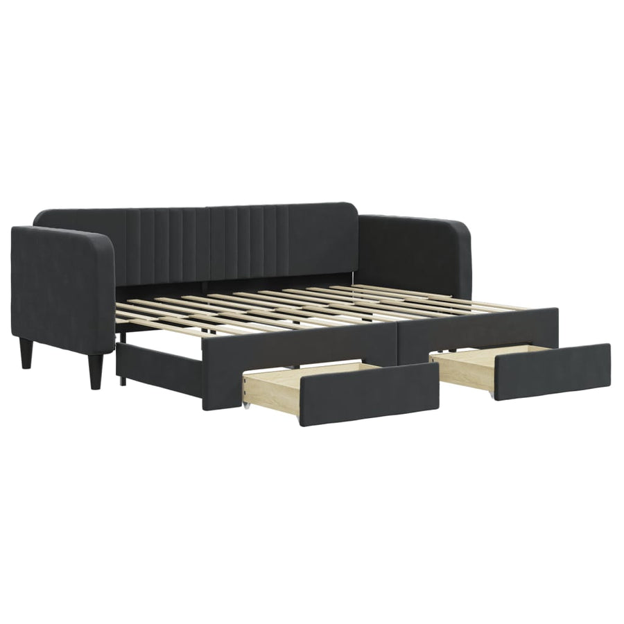 Slaapbank S Fluweel 80 x 200 cm Zwart met onderschuifbed en lade