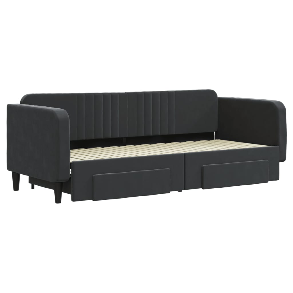 Slaapbank S Fluweel 80 x 200 cm Zwart met onderschuifbed en lade