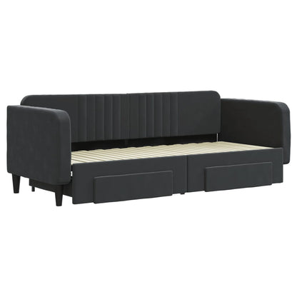 Slaapbank S Fluweel 80 x 200 cm Zwart met onderschuifbed en lade