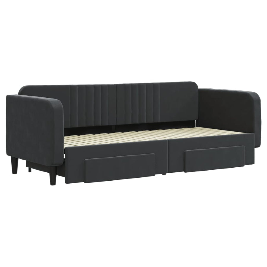 Slaapbank S Fluweel 80 x 200 cm Zwart met onderschuifbed en lade