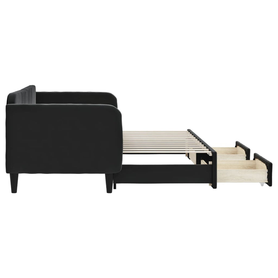 Slaapbank S Fluweel 80 x 200 cm Zwart met onderschuifbed en lade