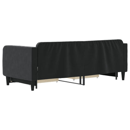 Slaapbank S Fluweel 80 x 200 cm Zwart met onderschuifbed en lade