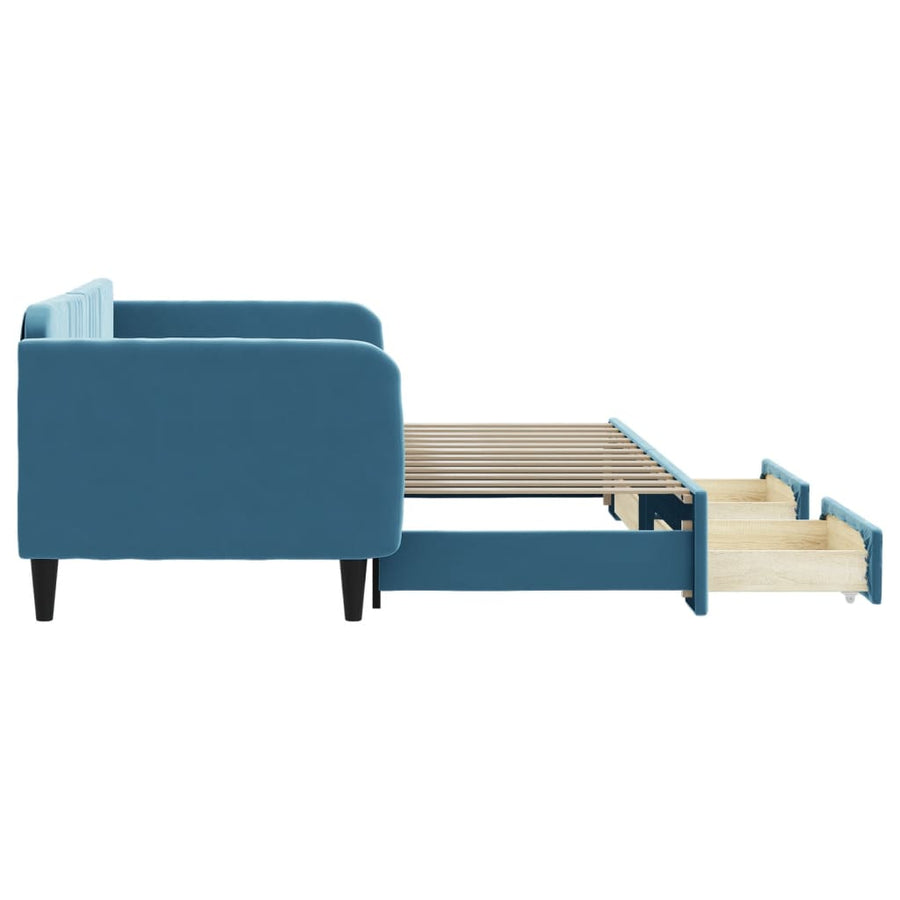 Slaapbank Met Onderschuifbed En Lades 90X200 Cm Fluweel Blauw 90 x 200 cm