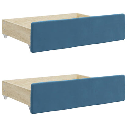 Slaapbank Met Onderschuifbed En Lades 90X200 Cm Fluweel Blauw 90 x 200 cm