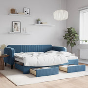 Slaapbank met onderschuifbed 90x200 cm fluweel blauw