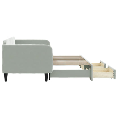 Slaapbank Onderschuifbed En Lades Fluweel Lichtgrijs 90 x 200 cm met onderschuifbed en lade